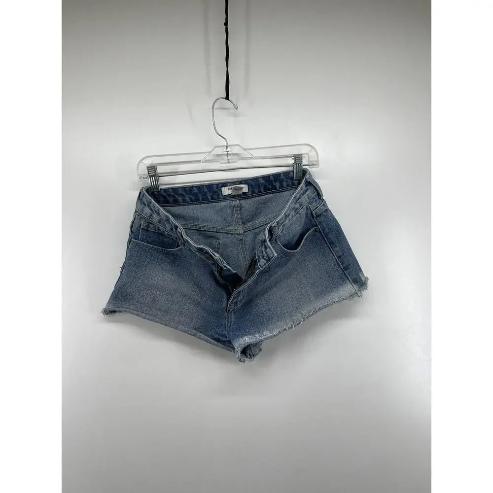 Forever 21 Jean Shorts Womens Sz 27 Cutoffs Blue Denim‎ Cotton Light Wash Frayed